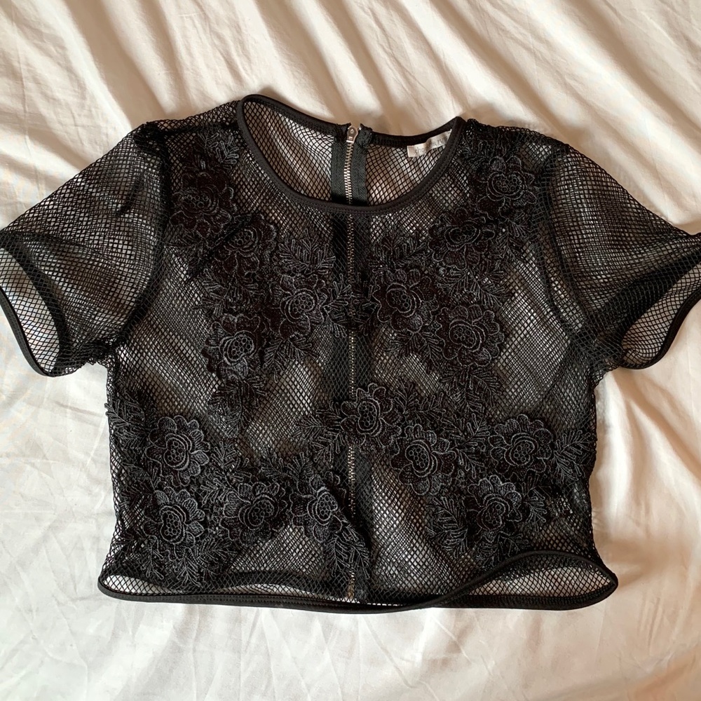 Black mesh crop top